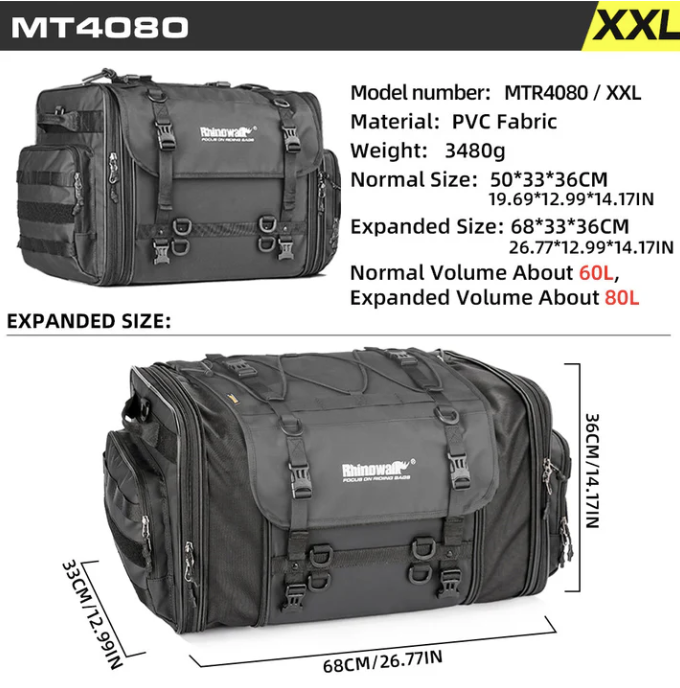 Rhinowalk 60-80L Tail Bag with Expandable Storage