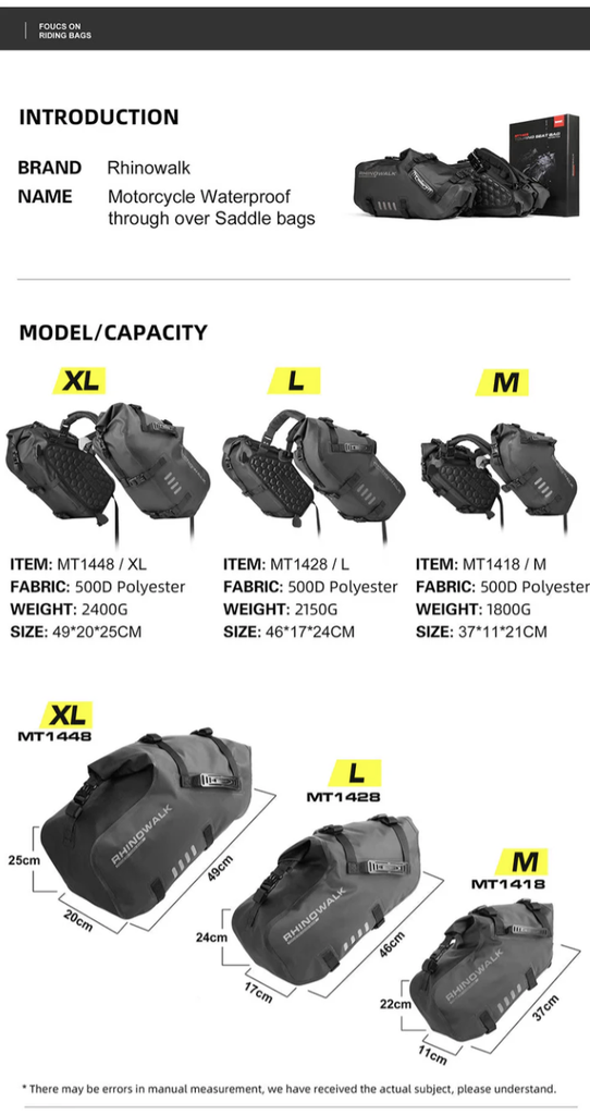 Rhinowalk Motorcycle waterproof Pannier Side Bags 9L - 18L
