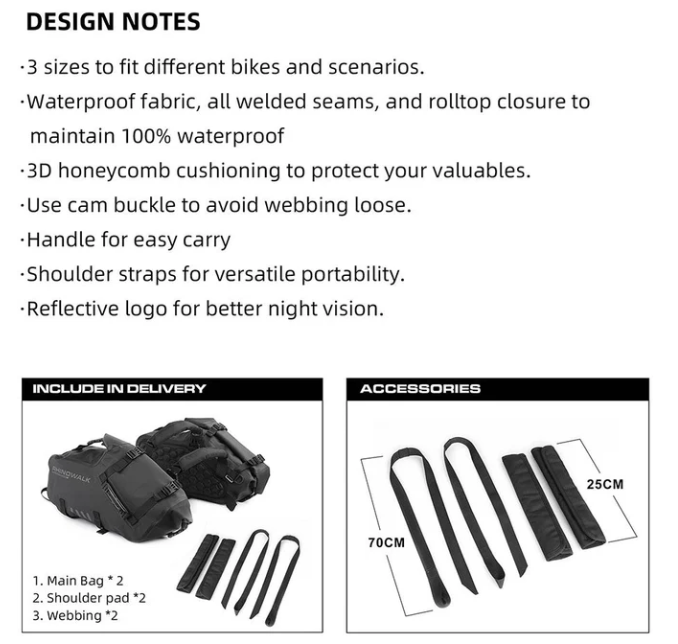 Rhinowalk Motorcycle waterproof Pannier Side Bags 9L - 18L