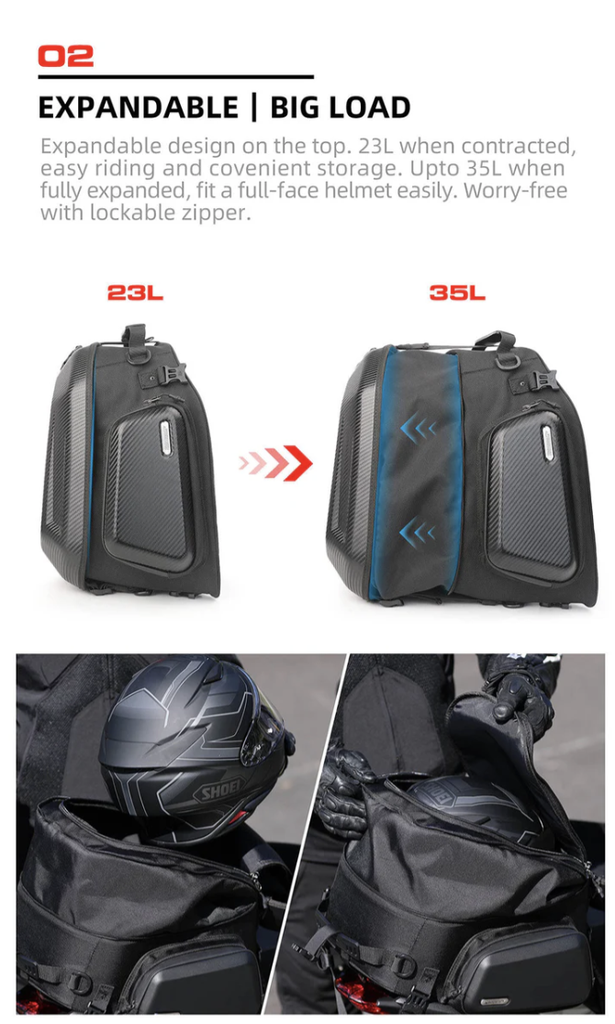 Rhinowalk Expandable Motorcycle Tail Cargo bag 23L - 35L