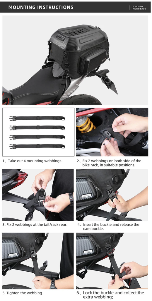 Rhinowalk Expandable Motorcycle Tail Cargo bag 23L - 35L