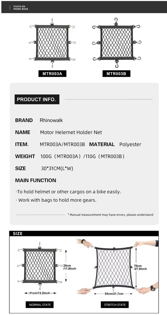 Rhinowalk MTR003A Helmet holder net - Metal hook