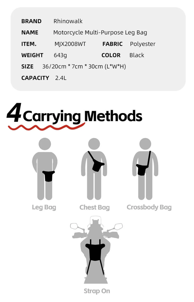 Rhinowalk MJX2008WT 2.4L Motorcycle Tank Bag – Leg & Waist Bag Waterproof