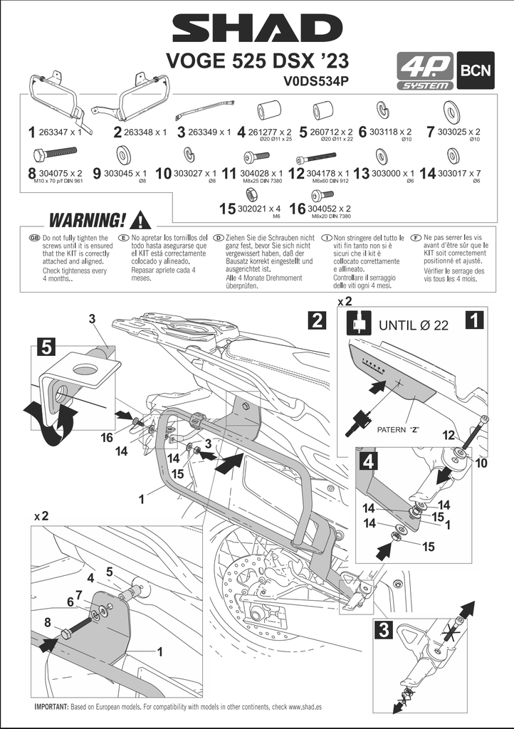 SHAD 4P SYSTEM SIDE CASE KIT VOGE DS625X