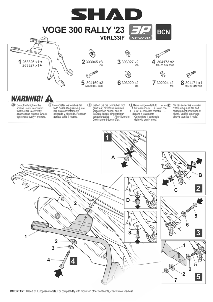 SHAD 3P SYSTEM SIDE CASE KIT VOGE 300 RALLY