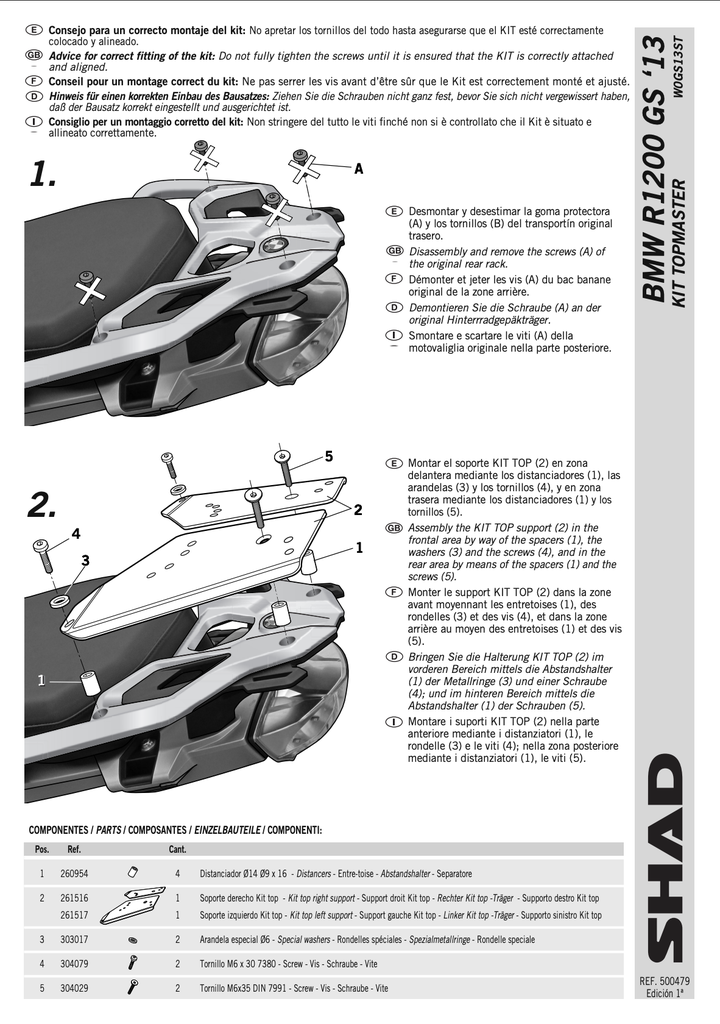 SHAD TOP CASE KIT BMW R1200/1250 GS
