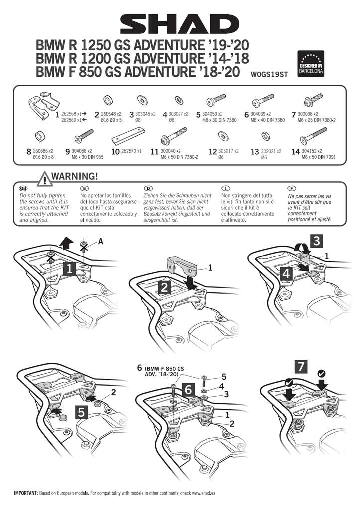 SHAD TOP CASE KIT BMW F900GS/ R1200/1250GS ADVENTURE