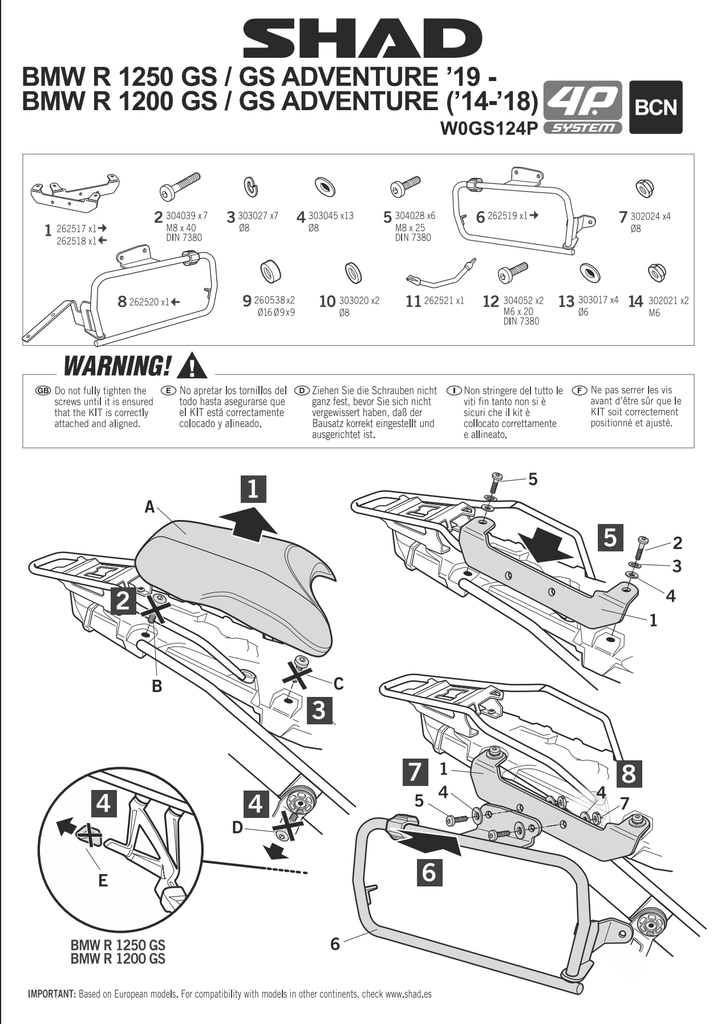 SHAD 4P SYSTEM SIDE CASE KIT BMW R1200/R1250GS ADVENTURE