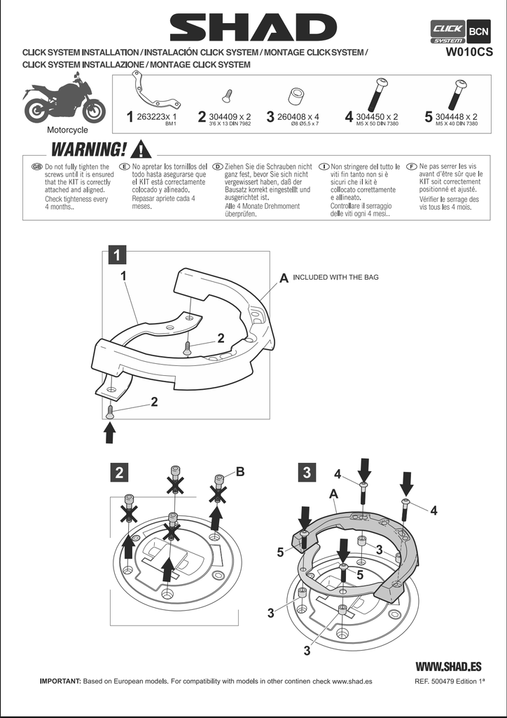 SHAD CLICK SYSTEM TANK BAG KIT FOR BMW