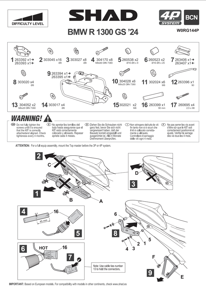SHAD 4P SYSTEM SIDE CASE FITTING KIT BMW R1300GS