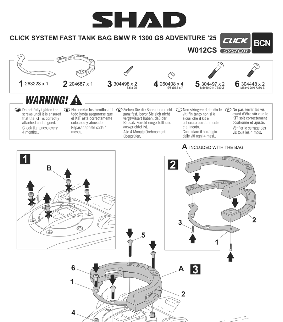 SHAD CLICK SYSTEM TANK BAG KIT FOR BMW 1300GS/1300GS ADV