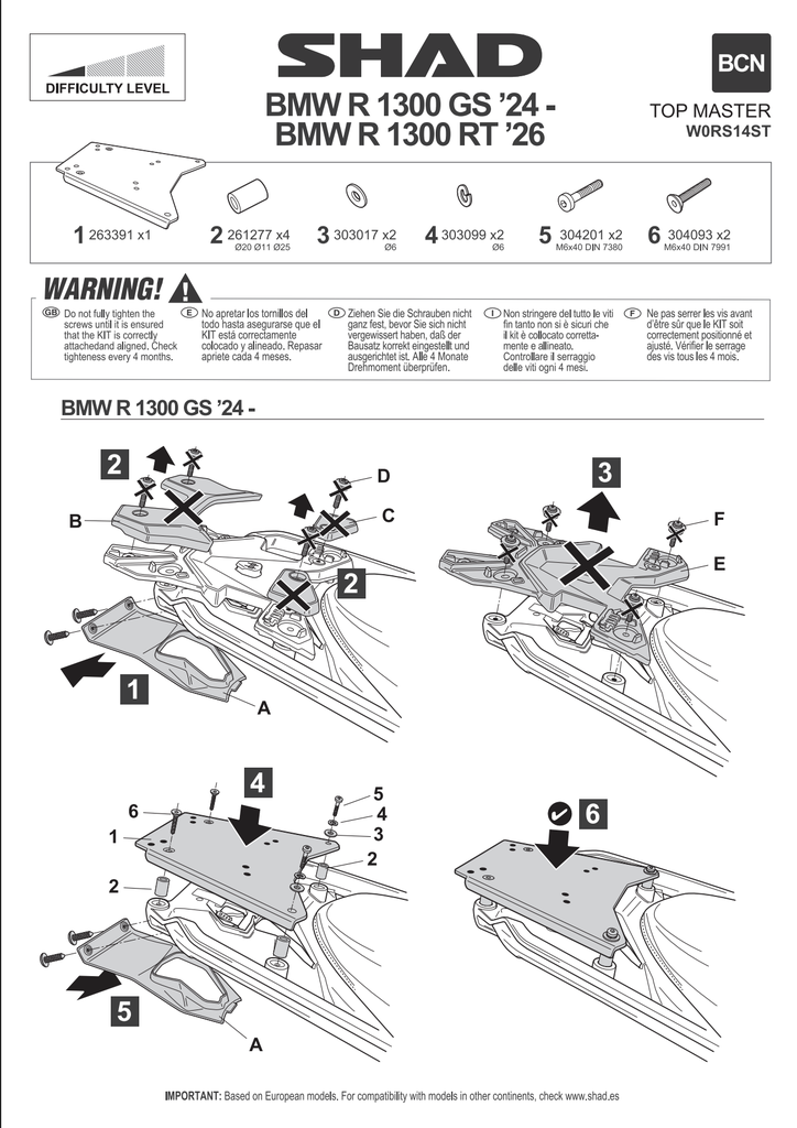 SHAD TOP CASE KIT BMW R1300RT/ R1300GS / ADVENTURE COMPATIBLE WITH ELECTRONIC OEM BMW RACK