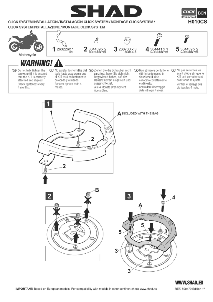 SHAD CLICK SYSTEM TANK BAG KIT FOR HONDA