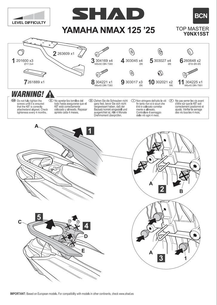 SHAD TOP CASE KIT YAMAHA NMAX 125/155