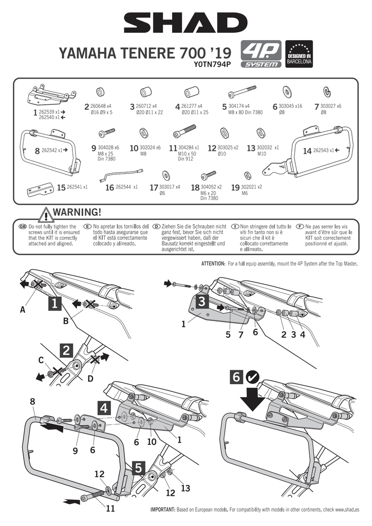 SHAD 4P SYSTEM SIDE CASE KIT YAMAHA TENERE 700