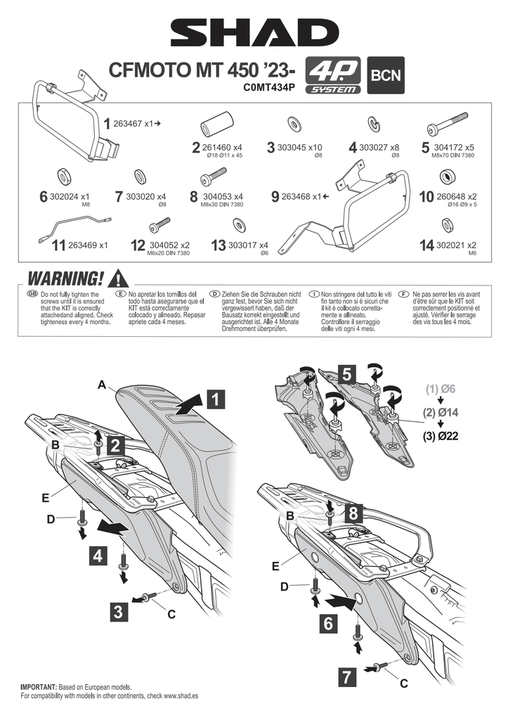 SHAD 4P SYSTEM SIDE CASE KIT CF MOTO 450 MT